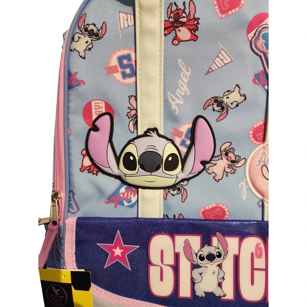 Disney Lilo & Stitch 17 Inch Travel Backpack Light Blue Pink Angel